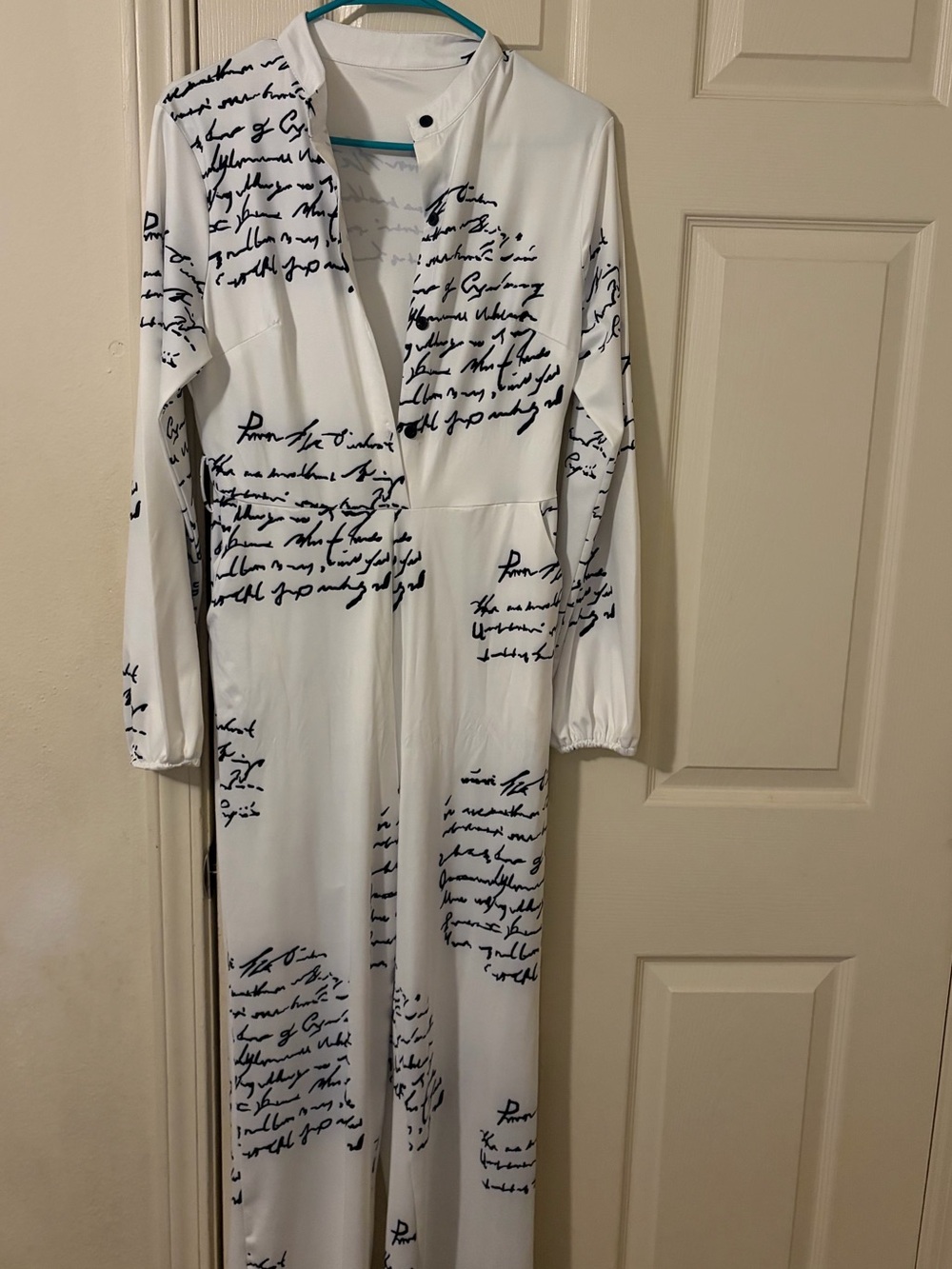 SHEIN White Script Print Long Sleeve Jumpsuit - Picture 8 of 8